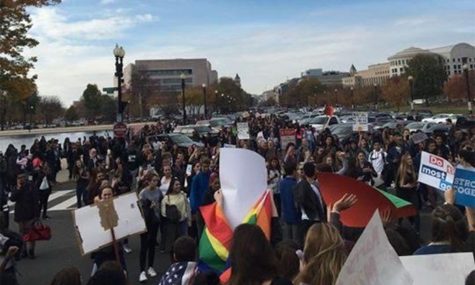 Hundreds of students take part in this walkout and protest, blocking off many DC streets with their huge numbers. Photo courtesy of Claudia Angel Guerrero.