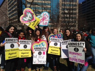Feminism club members at a rally in D.C. last winter.