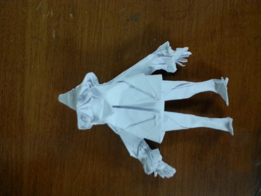 An example of an origami wizard, created by club president and founder, freshman Michael Gancz.