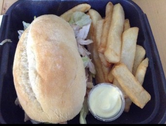 Chicken Sandwich with fries from Carbon.