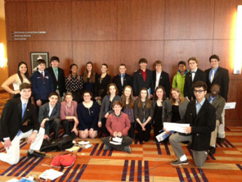 WJs Model United Nations Clubs delegation to the Johns Hopkins University Model United Nations Conference in Baltimore, MD, poses for a group shot.