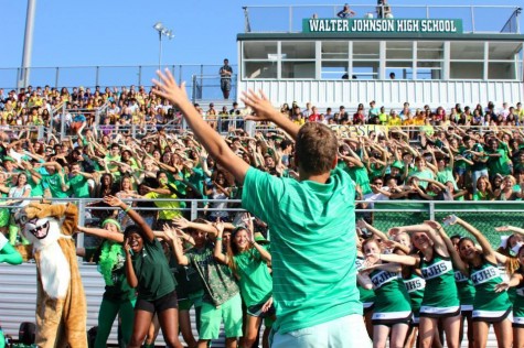 During the first pep rally, SGA President Justin New engages the masses in their first roller coaster of the  year. 
