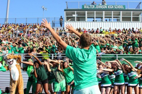 During the first pep rally, SGA President Justin New engages the masses in their first roller coaster of the year.