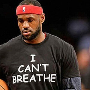 LeBron James sports a shirt with the words I Cant Breathe, in response to the death of Eric Garner.