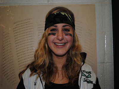 Sabet participates in a large number of extracurricular activities for someone of her age. Here, she is decked out in army spirit (camouflage, face paint, etc.) to raise awareness for an upcoming basketball game of hers.