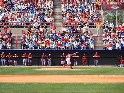 Nats pitcher Stephen Strasburg throws a pitch in a Grapefruit League game against the Atlanta Braves.