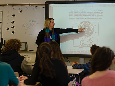 A health professional educates students about stress at WJs first-ever health summit on Feb. 27.