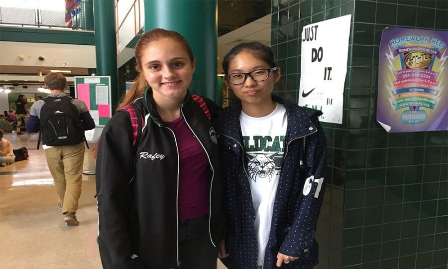 Host Holden Rafey and Chinese visitor, Davina, pose for a picture on the students first day of shadowing. 