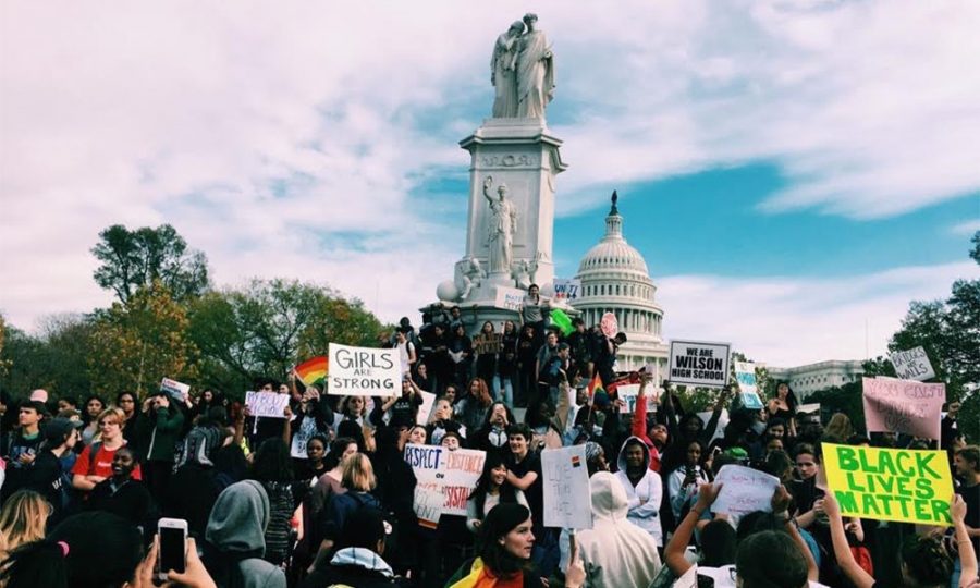 Hundreds+of+students+from+all+over+the+DC+metro+area+rally+in+front+of+the+Capitol+building+to+protest+Donald+Trumps+policies+and+behavior.+Photo+courtesy+of+Rachel+Rosenheim.