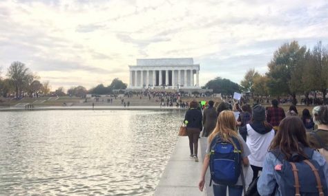 The protesting students march through DC, going as far as the Lincoln Memorial. Photo courtesy of Kate Lebrun.