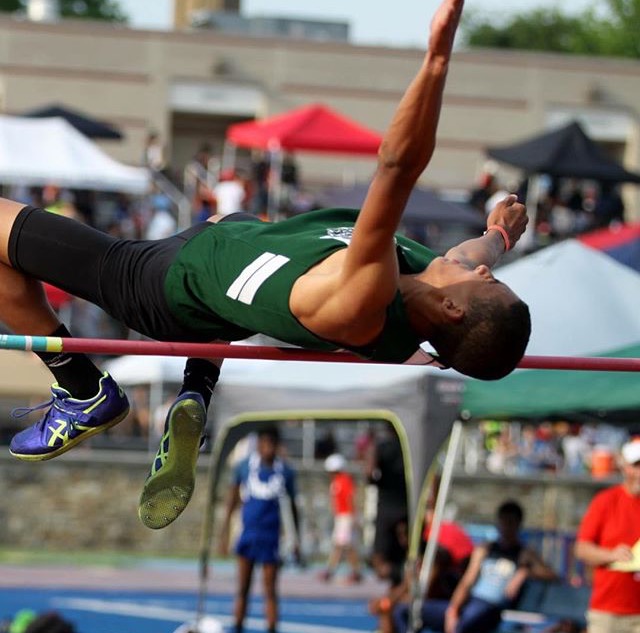 Senior Andrew Leverenz competes in the high jump, his signature event, at a county meet. Photo Courtesy of Andrew Leverenz 