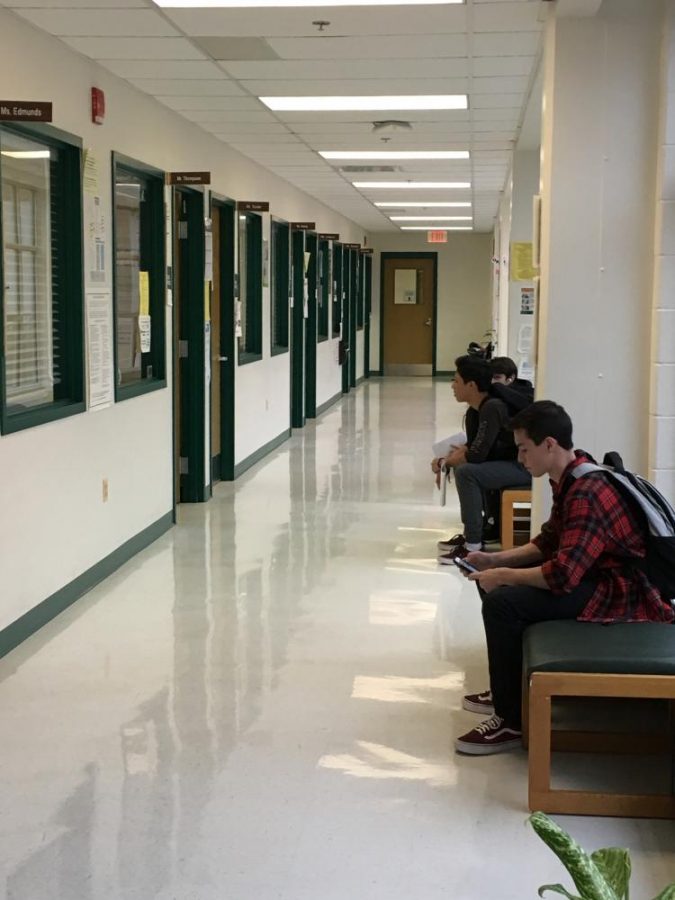 Students sit waiting for their counselors to speak to them. Counselors at WJ have to serve over 280 students per counselor, which can be very difficult. Photo courtesy of Jessica Silverman. 