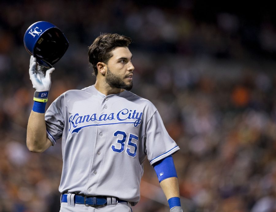 First baseman Eric Hosmer is among one of the unsigned free agent stars. He has been offered approximately seven years and $150 million. Courtesy of Keith Allison