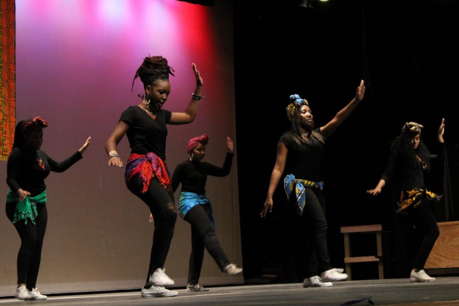WJs Stellar Steppers round out a series of performances at the 2018 Black Heritage Assembly. Song, dance, poetry and more were presented for audiences. Photo by 
Heather Rudick.