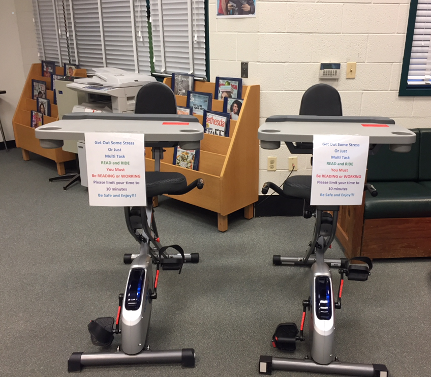 The media center recently purchased exercise bikes for students to use. Photo Courtesy of Naomi Gelfand
