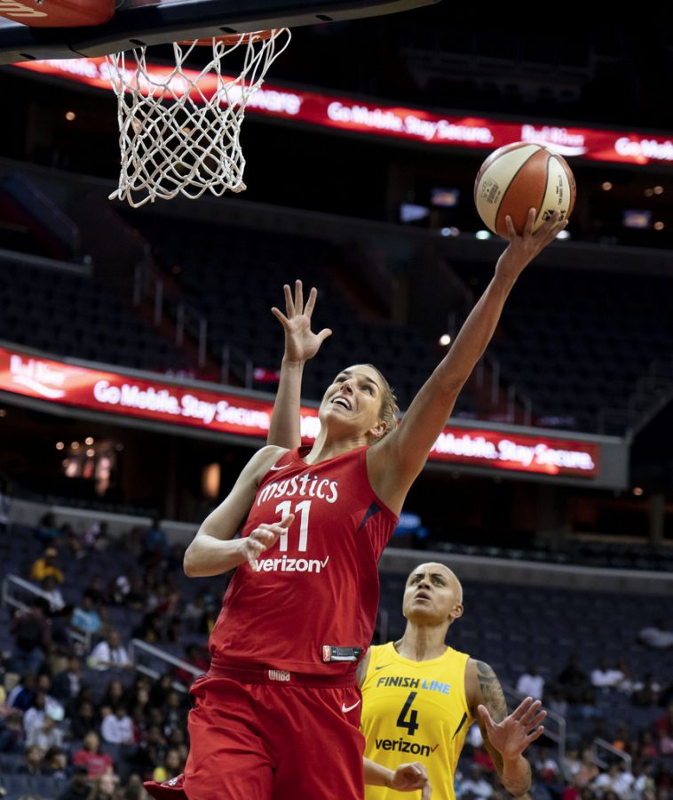 Mystics forward Elena Delle Donne skies in for a layup in a regular season game against the Indiana Fever.