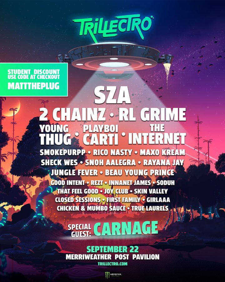 Trillectro’s 2018 lineup features big names such as SZA, 2 Chainz, RL Grime and more. The festival will take place at Merriweather Post Pavilion in Columbia on Saturday Sept. 22. 