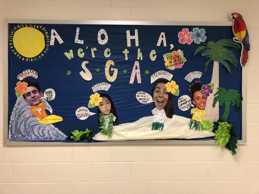 The+new+SGA+keeps+the+tradition+going+by+creatively+decorating+their+bulletin+board.+This+years+SGA+is+bringing+new+and+improved+wildcat+spirit+to+the+school.