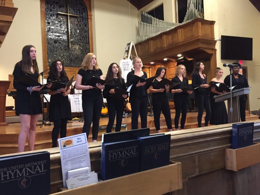 Vanilla singing at the Bethesda United Methodist Church. Last Sunday, all of the a cappella groups sang at the church along with various other performers and speakers in commemoration of all of the lives lost to gun violence in this year alone. 