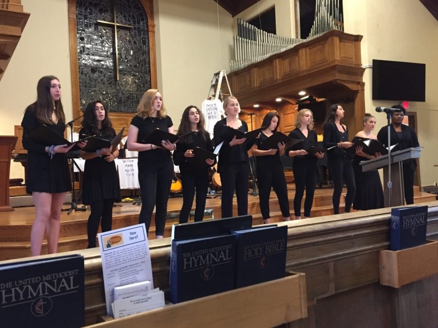 Vanilla singing at the Bethesda United Methodist Church. Last Sunday, all of the a cappella groups sang at the church along with various other performers and speakers in commemoration of all of the lives lost to gun violence in this year alone.