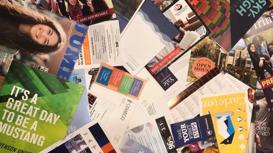 A multitude of letters come in through the mail each day, promoting different colleges to prospective students. 