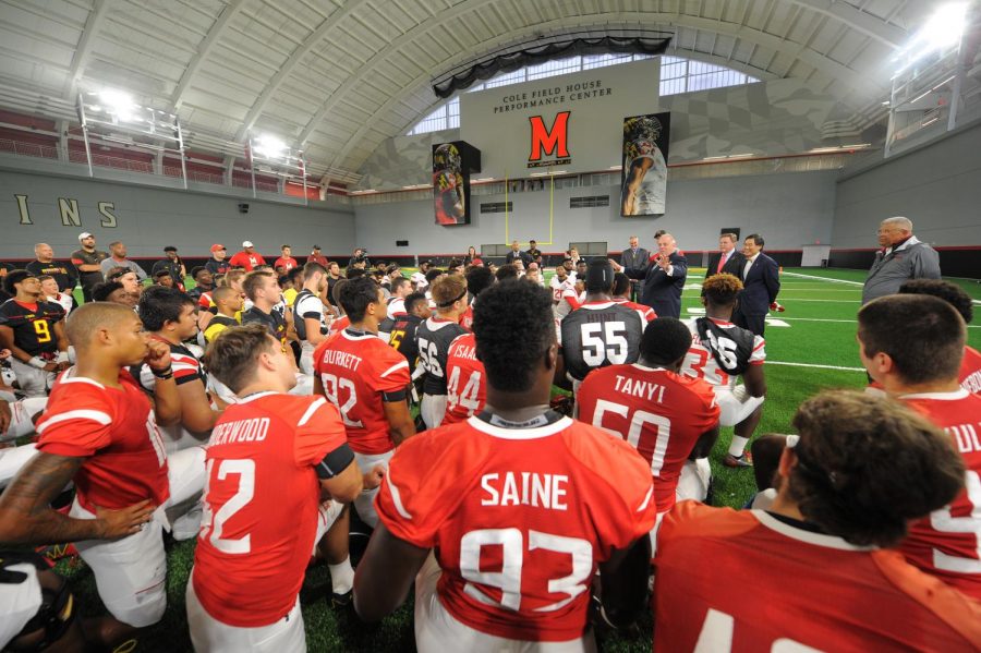 Governor+Hogan+visits+University+of+Maryland+Football+Team.+Jordan+McNairs+death+sparked+a+lot+of+national+coverage.