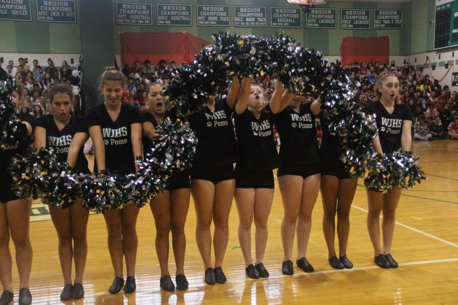 Poms perform the snake at the fall pep rally. The snake has always been a fan favorite at WJ.