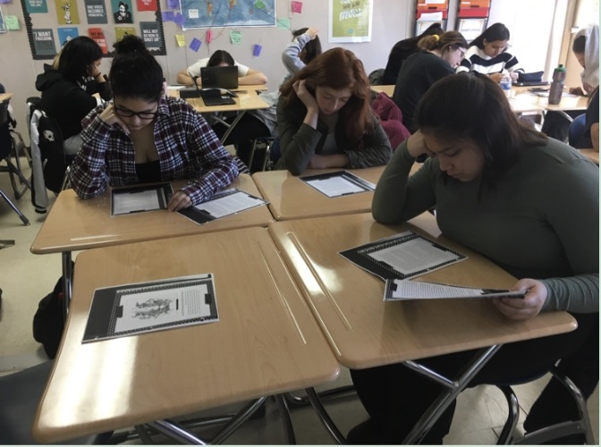 Students in the Womens Studies class read articles about body image. Womens Studies is a semester elective course. 