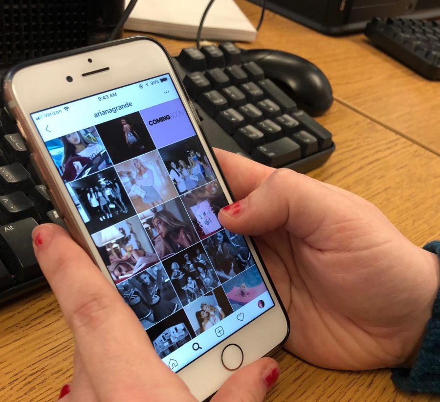 A student scrolls through Instagram during a break in between classes. Students learned that having a good social media footprint is very important when applying to college or getting a job.
Photo by Noah Katcher