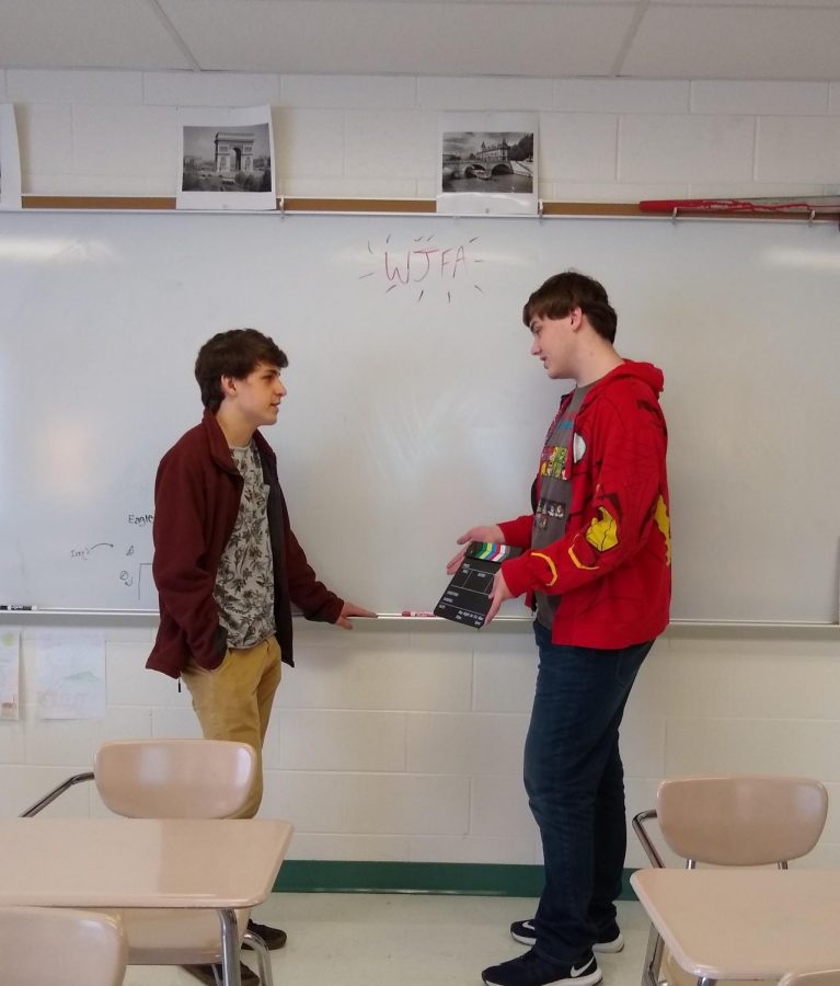 Juniors Dylan Rose and Trent Powell discuss plans for their new projects. The Filmmakers Association was formed last February. 