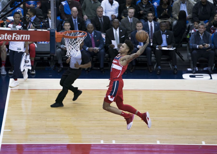 Wizards forward Kelly Oubre Jr. skies for a slam dunk. Oubre is currently in his fourth season with the team. 