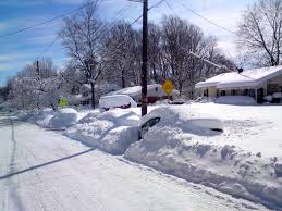 The snow filled streets after a blizzard.