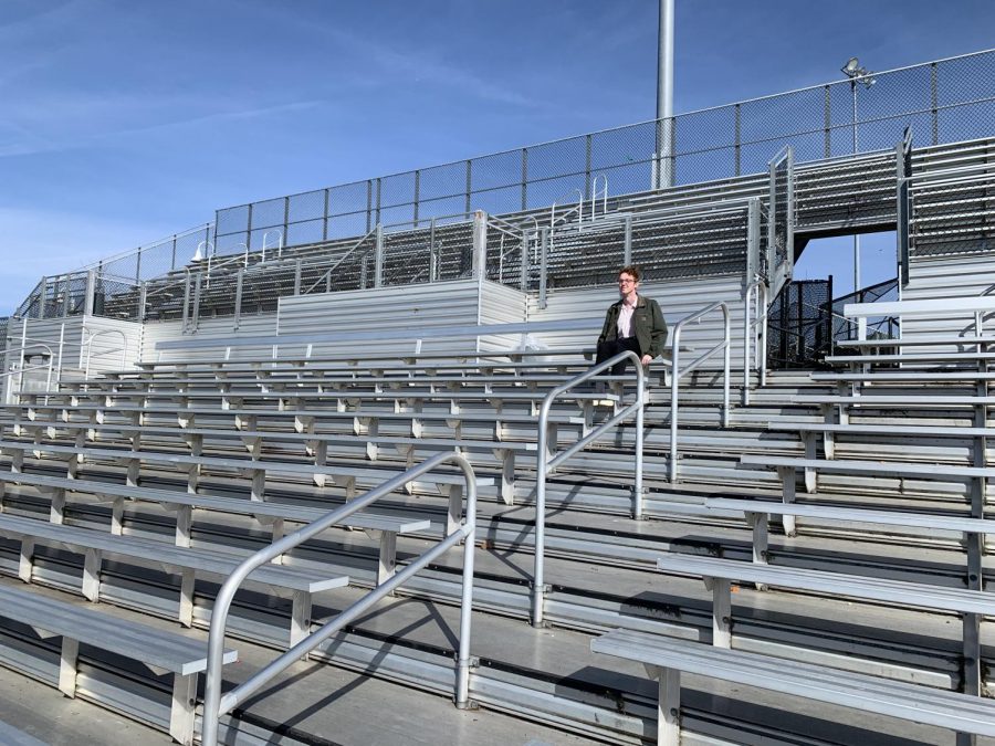 The pep rally was what some may call pathetic. One lone student, senior Jack Paschal, sat and wathced. Photo by Sophie Becker