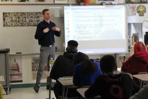Mr. Butler lectures to his Medieval History class. Government and History teachers are often faced with task of attempting to remain unbiased. 