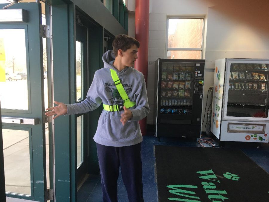 Junior Jack Danco showing off flawless technique as a safety patrol. Danco was an adequate patrol back in his elementary school days, so he should suffice as one of WJ’s new patrols. Right now, patrol belts are still only being made in elementary school sizes; it’s a bit of a squeeze. 