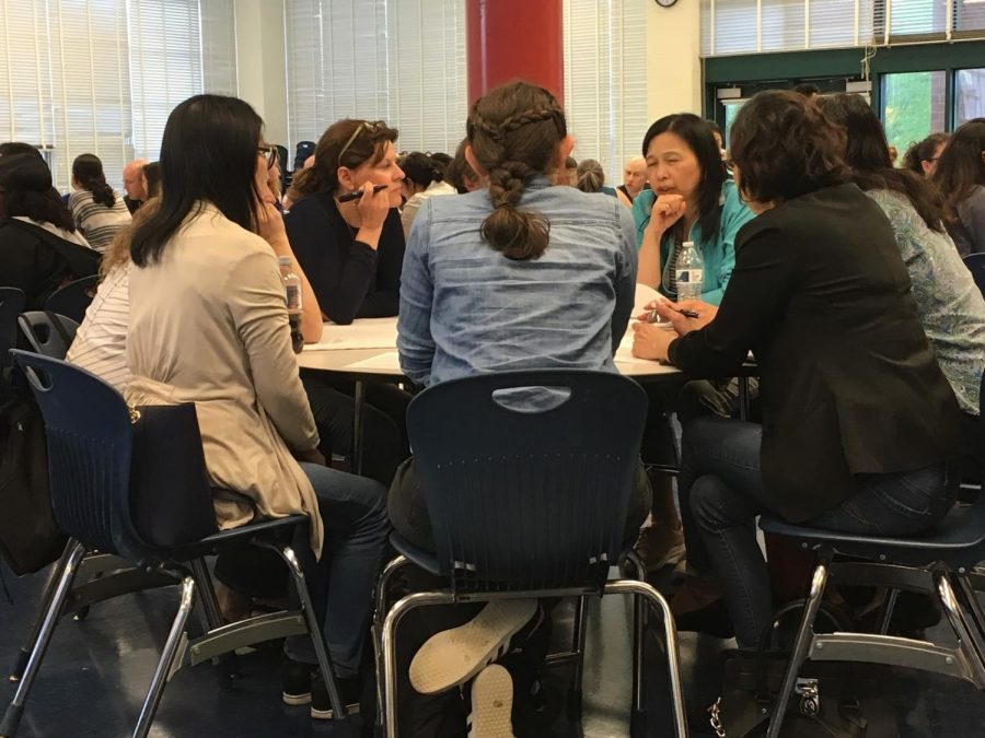 Parents discuss the county’s recent efforts to redraw school boundaries in hopes that they better reflect the changing demographics between white and minority students. There was a large turnout at the discussion and there were many parents on each side of the issue.