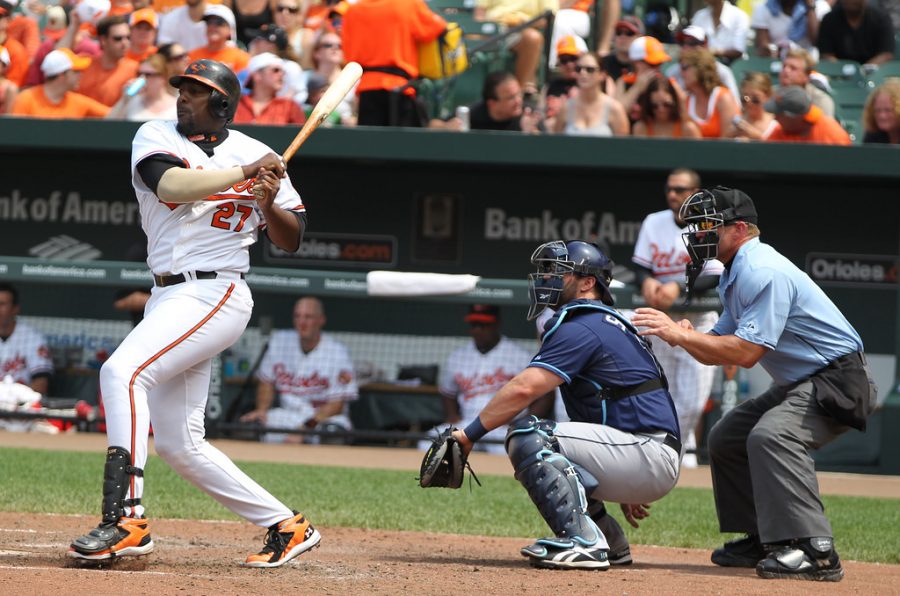 Former MLB player Vladimir  Guerrero up at bat. Guerreros approach at the plate, which was mostly just about making contact and putting the ball in play, is a dying breed in todays game.