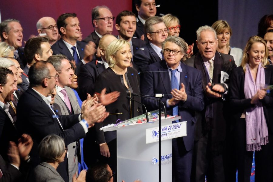 Marine Le Pen, the leader of the far right French party, the National Front. Recent polls show they have overcome the leading liberal party, the LREM.