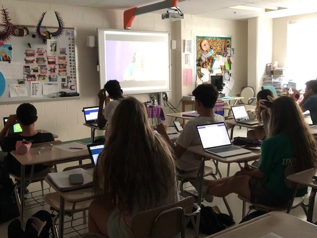 Students watch SGA candidates speeches to decide who they want to represent them next school year. Results were shared on social media shortly after school on May 31. 
