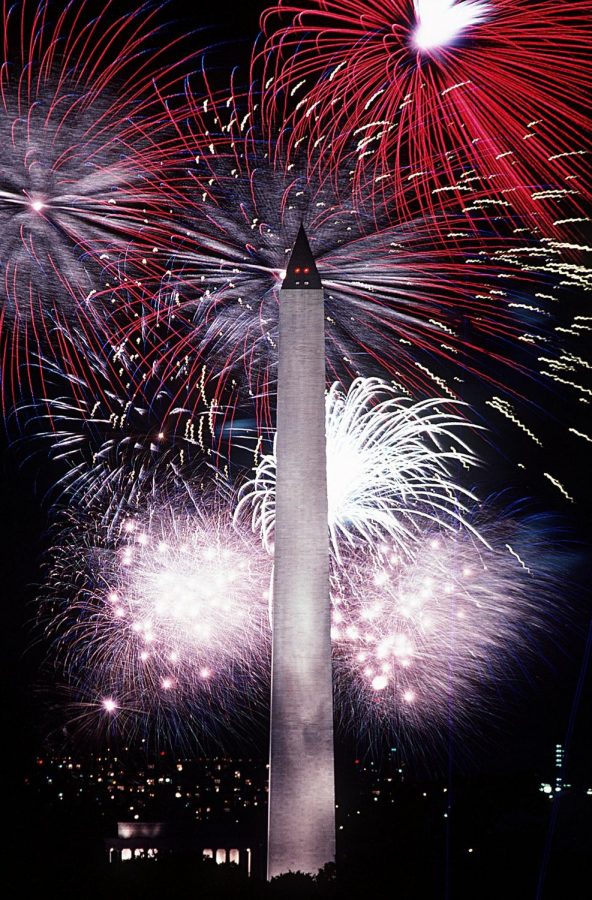 Forth of July fireworks displayed at Washington Monument.