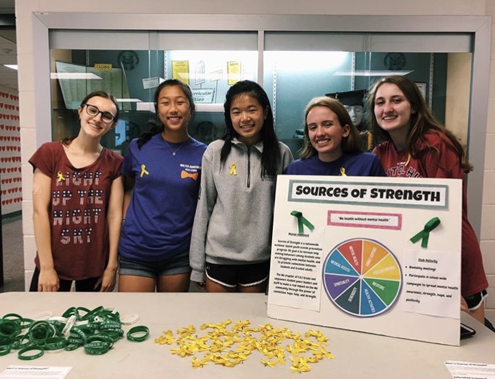 The Sources of Strength Offcers hand out yellow ribbons for suicide prevention awareness month. The club strives to spread awareness on these issues and create a safe place for people to talk about them.