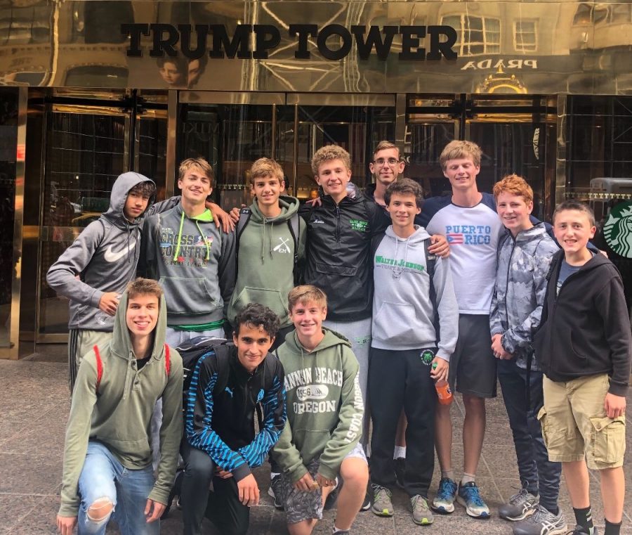 The+boys+cross+country+team+took+their+annual+photo+outside+of+Trump+Tower.+The+team+enjoys+sightseeing+in+New+York+City+along+with+participating+in+a+competitive+meet.