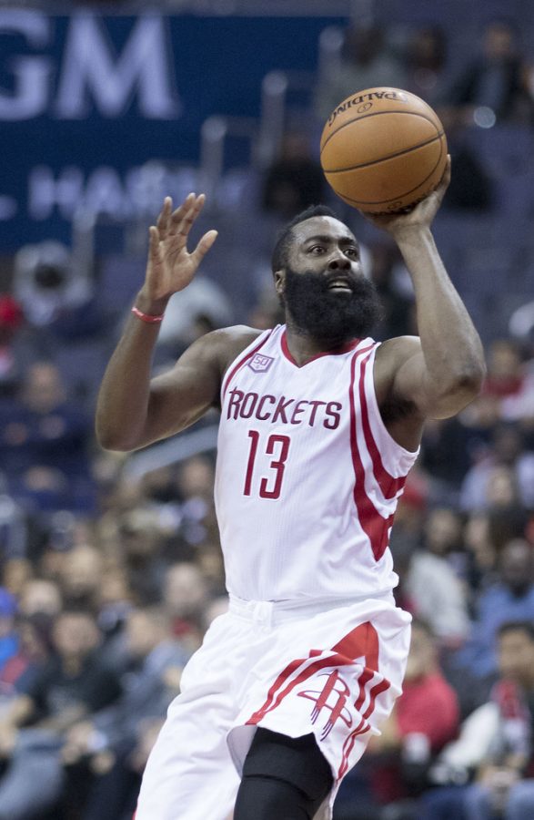 James Harden goes up for a layup. Harden averaged 36.1 points last year and is averaging nearly 40 points per game this year.