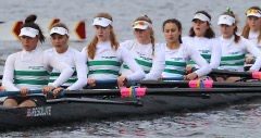Sophomore Clara Abdelmalek (sixth from left) row with her team in a race during a regatta. Like most athletes, Abdelmalek takes care of her mental and physical health so she is able to excel in her sport and push her limits.