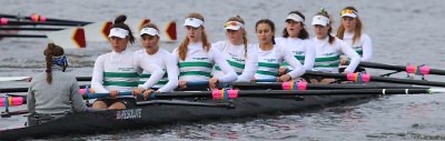 Sophomore Clara Abdelmalek (sixth from left) row with her team in a race during a regatta. Like most athletes, Abdelmalek takes care of her mental and physical health so she is able to excel in her sport and push her limits.