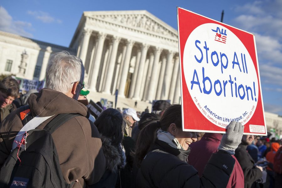 Pro-life activists gather in front of the Supreme Court. Thousands of protesters attend the March For Life every year which have occurred ever since the Roe v. Wade decision.