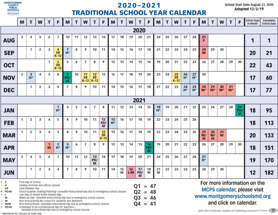 The new 2020-2021 school year calendar includes all holidays and days off.
