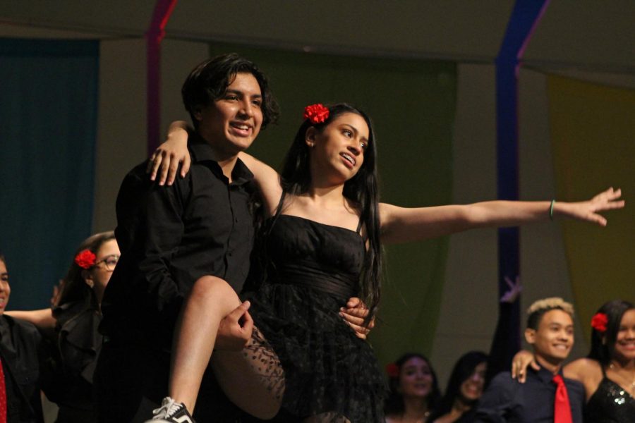 Charly Rodriguez and Natalia Fontalvo dance the salsa dance during the Hispanic and Latin Culture Assembly. The Salsa dance originates from Cuba.