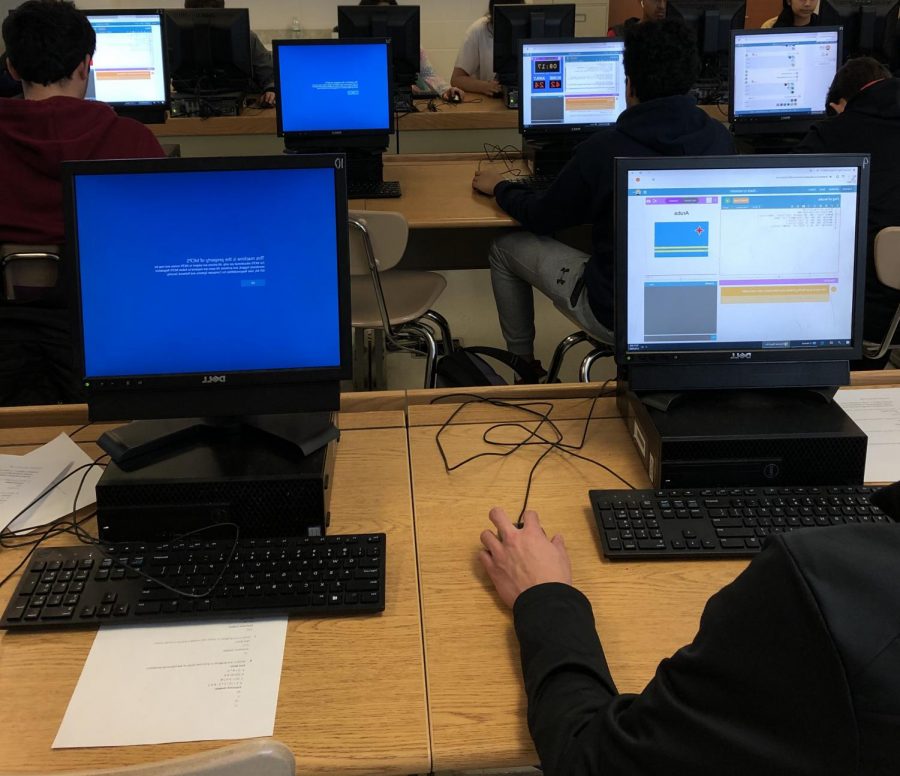 Students working on Python programming problems in Mr. Hanlons class on Feb 28. The WJ Computer Science departments offerings will be expanded with the addition of a new Apple programming class.