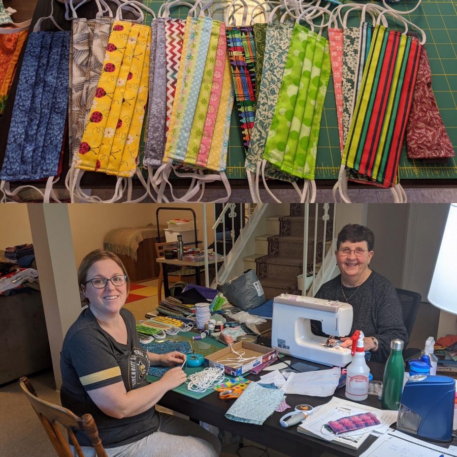 Physics instructor Amy Vary makes face masks with her mother-in-law to give to her community.  Vary made the batch pictured for her neighborhood elementary school's families.